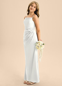 Azazie Renna Junior Linia A Pofałdowany Satyna elastyczna Długość podłogi Młodsza druhna Sukienka image1