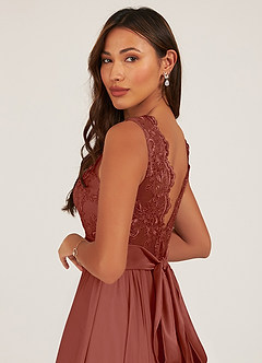 Azazie Gertrude Abiti da Damigella Abito A-Line in Chiffon Pizzo Auburn image14