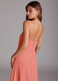 Azazie Wren Bridesmaid Dresses Salmon Pink A-Line Side Slit Chiffon Convertible Dress image8
