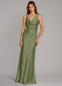 Azazie Cheryl Vestidos de damas de honor Vestido Salvia De Jardín de Satén Elástico de Corte Sirena image4