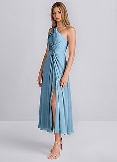 Brook Stahlblau Ein-Schulter-Satin-Midikleid mit Schlitz image4