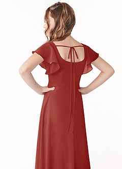 Azazie Bondi Junior Terracotta A-Line Bow Chiffon Dress image3