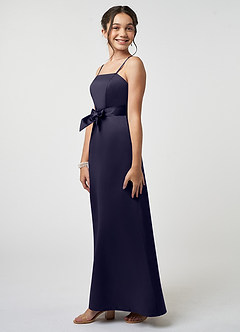 Azazie Anina Junior Robe Trapèze en Satin extensible Arc Bleu Orageux image4
