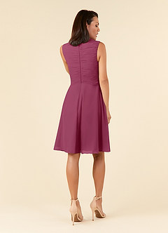 Azazie Theron Kleider für die Brautmutter A-Linie V-Hals Gefaltet Chiffon Kleid Maulbeerrot image6