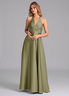 Azazie Tessie Bridesmaid Dresses Pistachio A-Line Pleated Stretch Satin Dress image1