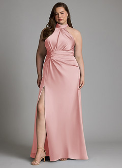 Azazie Gracelynn Robes de demoiselle d'honneur Robe Fourreau en Satin extensible Plissé Rose Poudré image10