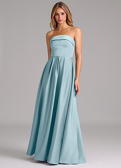 Azazie Lucienne Vestidos de damas de honor Vestido de Azul Malhumorado de Satén Elástico de Corte en A Convertible con Sin tirantes image1