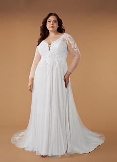 Azazie Essy Wedding Dresses Diamond White A-Line V-Neck Sequins Tulle Dress image7