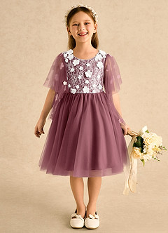 Azazie Mollie Flower Girl Dresses Desert Rose A-Line Lace Tulle Dress image3