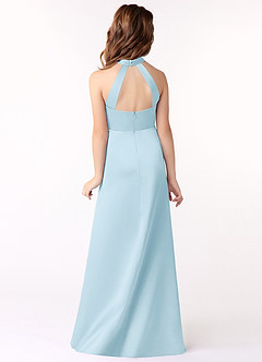 Azazie Laurel Junior Sky Blue A-Line Stretch Satin Dress image3