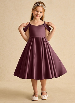 Azazie Favia vestidos de niña de las flores Vestido de Sangrado de Satin Mate de Corte En A con Vestidos sin tirantes image4