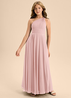 Azazie Charlize Junior Vestido de Rosa Empolvado de Gasa de Corte en A con Plisado image3