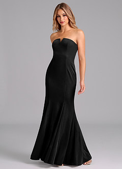 Azazie Yinnie Vestidos de damas de honor Vestido de Negro de terciopelo de Corte Sirena Convertible con Sin tirantes image3
