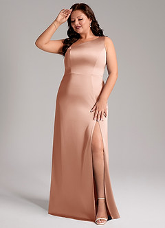 Azazie Phaedra Bridesmaid Dresses Rose Gold A-Line One Shoulder Stretch Satin Dress image10