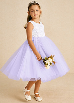 Azazie Missy vestidos de niña de las flores Vestido de Marfil Lila de Tul de Corte En A con Sin mangas image4