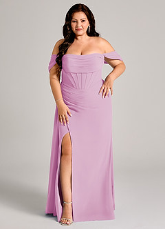 Azazie Amyra Robes de demoiselle d'honneur Robe Fourreau Convertible en Mousseline de soie Épaule décolletée Rose Bonbon image13