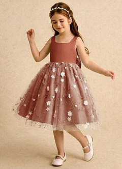Azazie Bean Vestidos de florista Vestido Castanho Aloirado de Tule de Vestido de baile com Laço image4