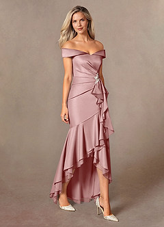 Azazie Billings Mother of the Bride Dresses Dusty Rose Mermaid Off the Shoulder Stretch Satin Dress image5
