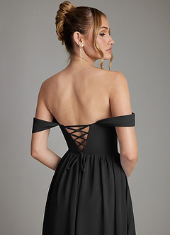 Azazie Caterina Bridesmaid Dresses Black A-Line Corset Chiffon Dress image7