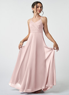 Azazie Avelina Junior Blushing Pink A-Line Pleated Chiffon Dress image2
