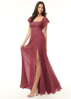Azazie Bondi Brautjungfernkleider A-Linie Gekräuselt Chiffon Kleid Merlot image4