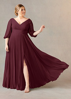Azazie Zahara Mother of the Bride Dresses Cabernet A-Line V-Neck Pleated Chiffon Dress image7