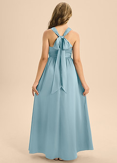 Azazie Jaylah Junior Moody Blue A-Line Pleated Stretch Satin Dress image2
