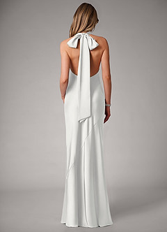 Azazie Velli Abiti da Damigella Abito Sirena in Raso Elasticizzato Collo Alto Bianco image5