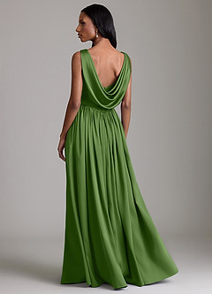 Azazie Novi Robes de demoiselle d'honneur Robe Trapèze en Satin extensible Avec poches Basilic image2