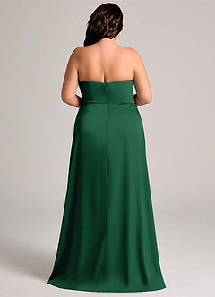 Azazie Wren Vestidos de damas de honor Vestido de Verde Oscuro de Satén Elástico de Corte en A Convertible con Sin tirantes image9