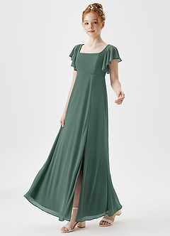 Azazie Bondi Junior A-Linie Seitliche Cut-Outs Gittergewebe Kleid Eukalyptus image6
