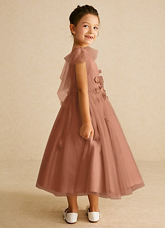 Azazie Minia Flower Girl Dresses Bronzer A-Line Bow Matte Satin Dress image2