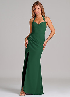 Azazie Emeria Brudtärnklänningar Klä av Sjöjungfru i Chiffong Älskling Halsringning Mörkgrön image1