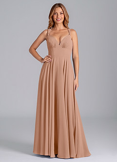 Azazie Darana Bridesmaid Dresses Champagne Rose A-Line Corset Chiffon Dress image1