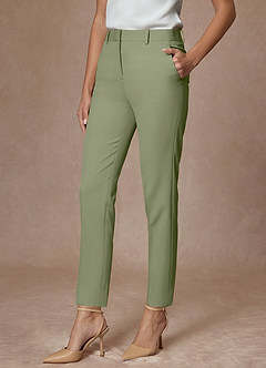 front Whitney Pistachio Structured Stretch Full Length Dress Pants