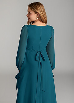 Azazie Leonia Junior Ink Blue A-Line with Pockets Chiffon Dress image6