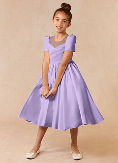 Azazie Anirra Flower Girl Dresses Lilac Ball-Gown Pleated Matte Satin Dress image1