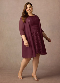 Azazie Beth 신부의 어머니 드레스 A라인 쉬폰 무릎 길이 드레스 image12