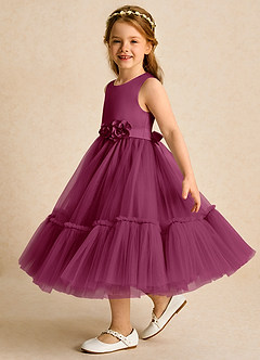 Azazie Miracle Robe Demoiselle D'honneur Fillette Robe Trapèze en Mat Satiné Arc Mûre image3