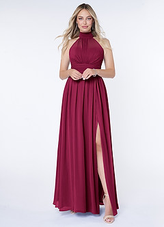 Azazie Iman Vestidos de damas de honor Vestido Borgoña de Gasa de Línea A con Línea A fruncida image1