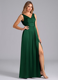 Azazie Karina Robes de demoiselle d'honneur Robe Trapèze en Satin extensible Plissée Vert Foncé image5