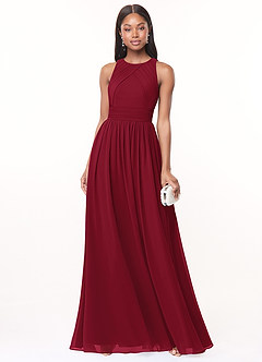 Azazie Harper Bridesmaid Dresses Burgundy A-Line Pleated Chiffon Dress image1