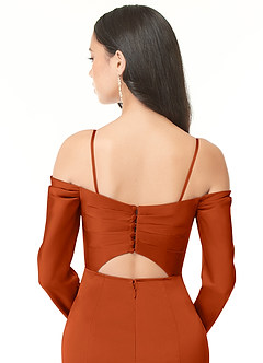 Azazie Hallie Robes de demoiselle d'honneur Robe Fourreau Convertible en Satin extensible Schulterfreies Langarmshirt Paprika image8