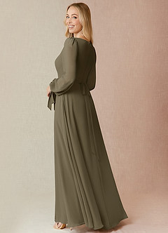 Azazie Leonia Bridesmaid Dresses Willow Green A-Line Long Sleeve Chiffon Dress image2