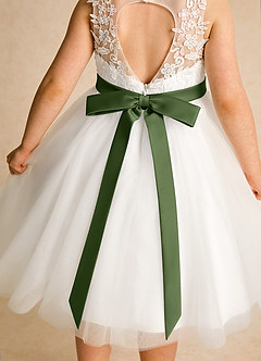 Azazie Lettie Flower Girl Dresses Ivory Olive Ball-Gown Lace Dress image5