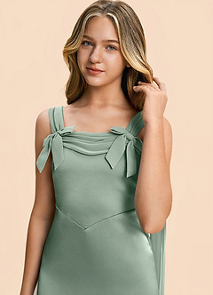 Azazie Chelsea Junior Agave Sheath Pleated Stretch Satin Dress image7
