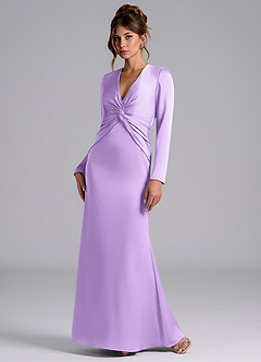 Azazie Tria Bridesmaid Dresses Lilac Mermaid Long Sleeve Stretch Satin Dress image3