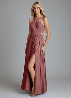 Azazie Hosanna Bridesmaid Dresses Desert Rose A-Line Pleated Chiffon Dress image5