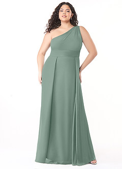 Azazie Dallas Bridesmaid Dresses Silver Sage A-Line One Shoulder Chiffon Dress image6