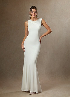Azazie Tabitha Wedding Dresses Diamond White Mermaid Bateau Neckline Crepe Back Satin Dress image1